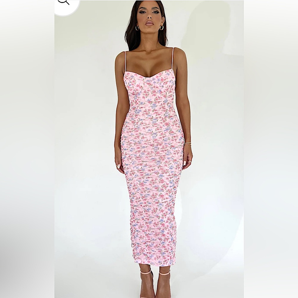 New Pink Flowered Annabella Ruched Dress